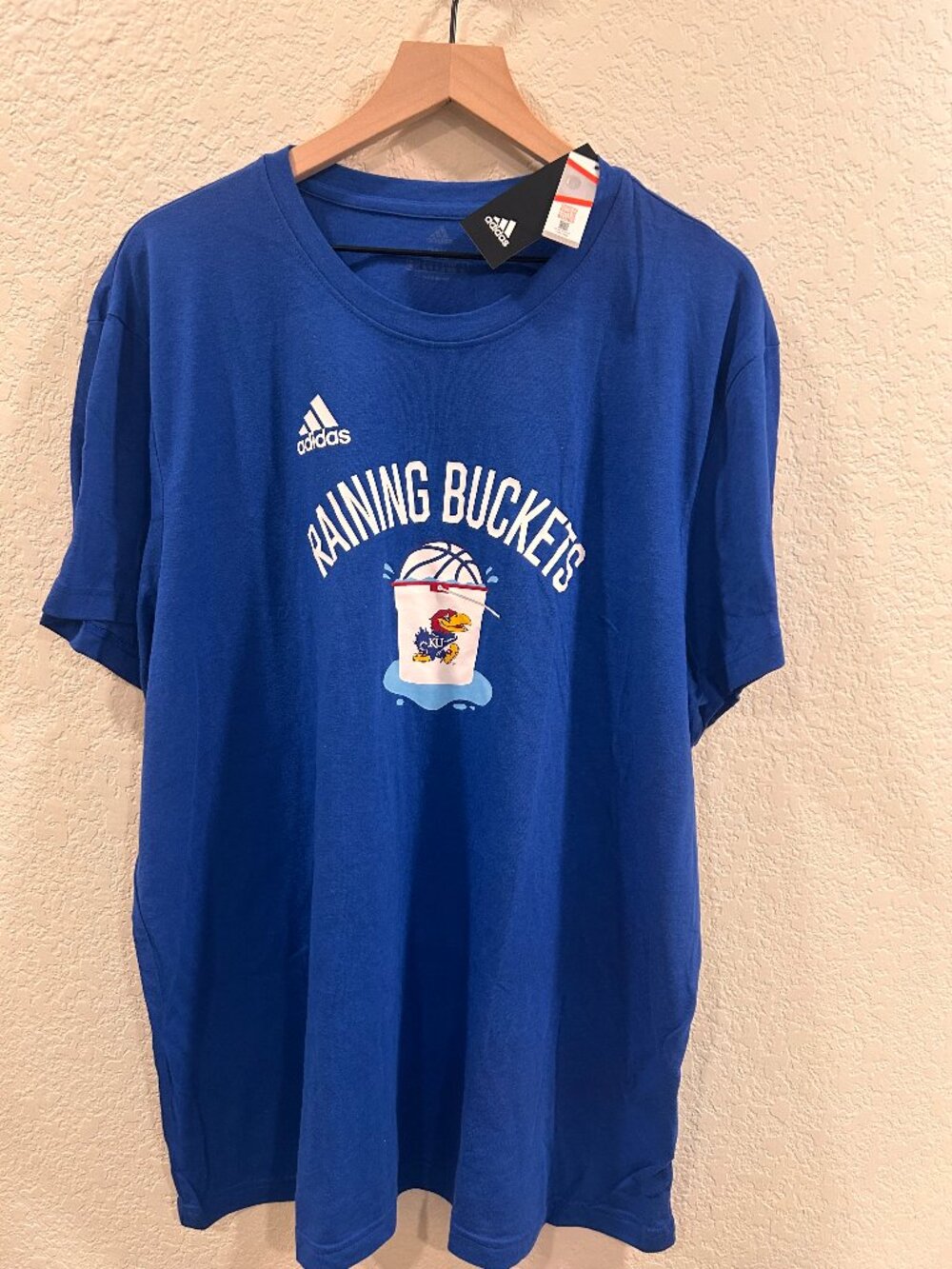 Adidas Kansas JayHawks Royal Raining Buckets Basketball T-Shirt Men's Size 2XL